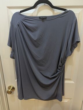 Lane Bryant Slate Gray Short-Sleeve Gathered Side Top